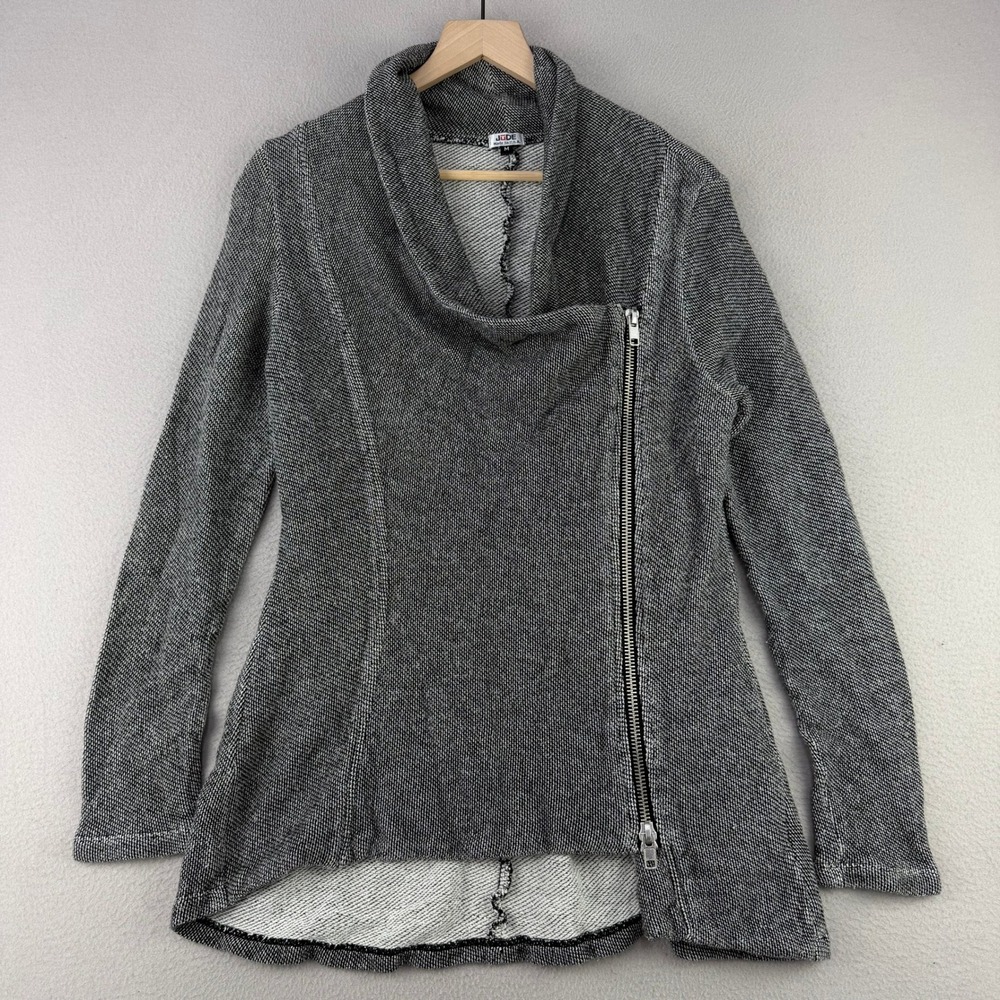 Jude Moto Jacket Women M Gray Asymmetrical Zip Cowl Neck Cotton Lagenlook USA‎